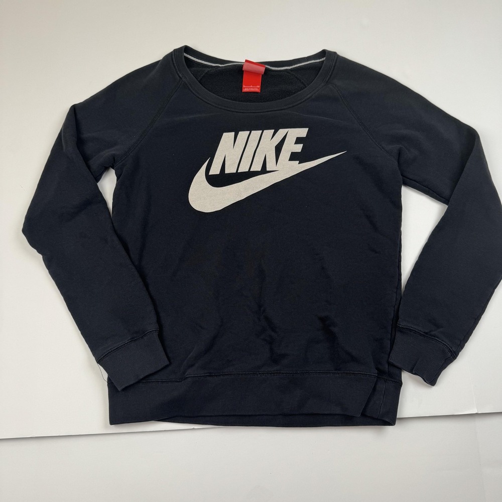 Nike Sweatshirt Womens Small Black Crewneck Pullover Swoosh Logo Athletic Casual